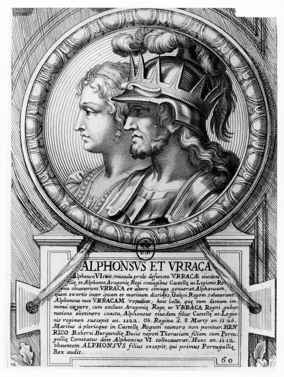 Alfonso I, el Batallador, y Urraca (grabado) de French School