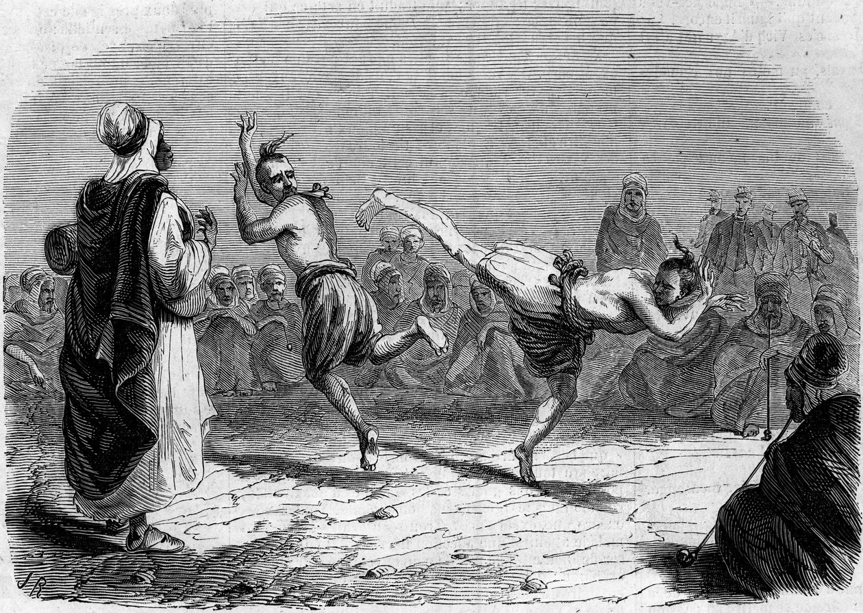 Costumbre argelina: danza árabe. Dibujo de Mr. Rigo, basado en un boceto de Mr. Ameler, jefe de batallón. Grabado en "Le Monde Illustré" n°86 del 11 de diciembre de 1858. de French School