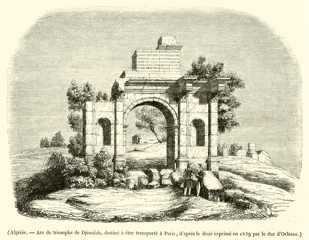 Argelia, Arco de triunfo de Djemilah, destinado a ser transportado a París (grabado) de French School