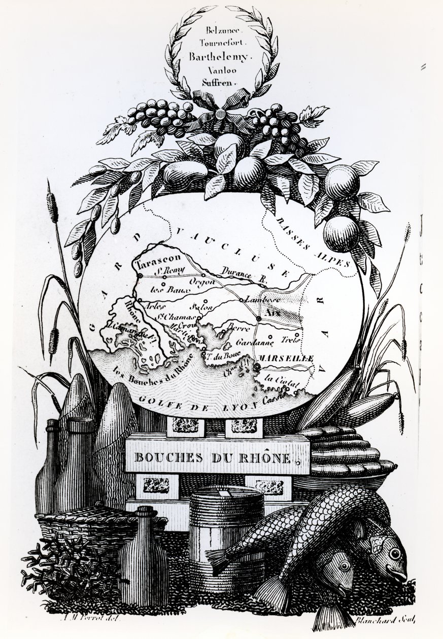 Mapa alegórico del departamento de Bouches-du-Rhône, c.1830 de French School