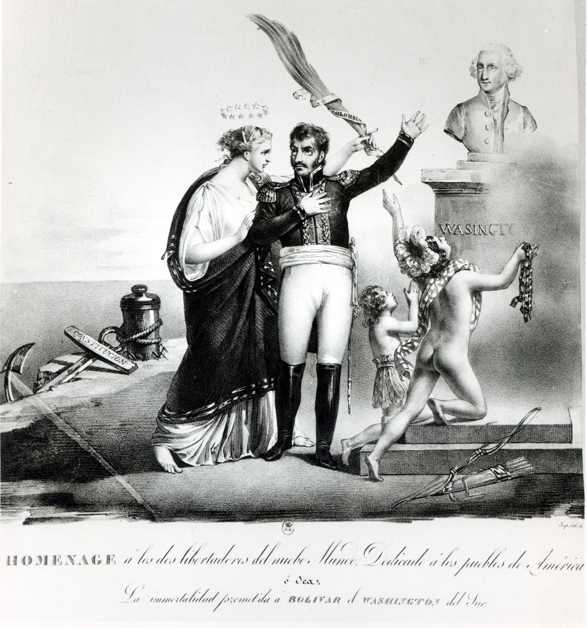 Retrato alegórico del General Simón Bolívar (1783-1830) c.1840 de French School