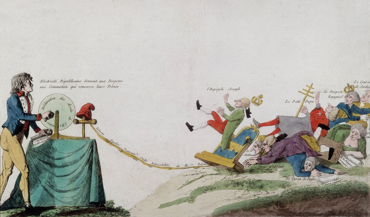 Alegoría de la Revolución Francesa eliminando todos los tronos de los ladrones coronados de French School