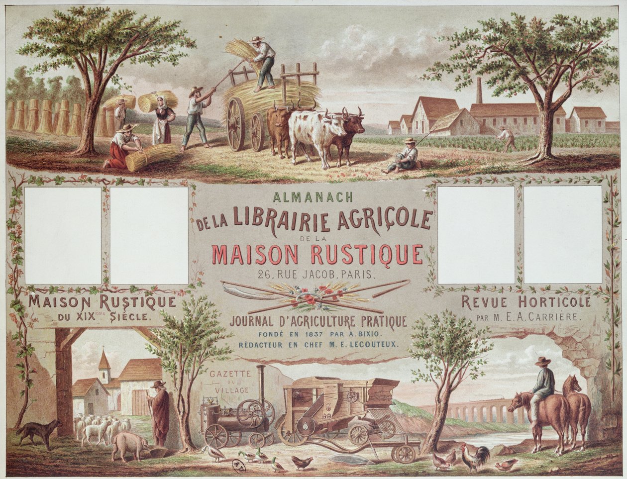 Almanaque que ilustra métodos tradicionales y modernos de agricultura, c.1870-80 de French School
