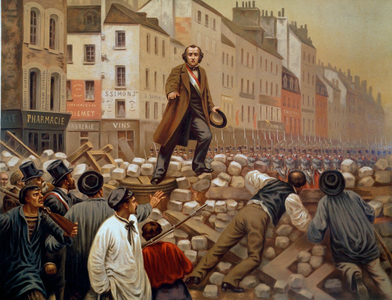 Alphonse Baudin (1811-1851) en la barricada del Faubourg Saint Antoine el 3/12/1851 durante el Golpe de Estado de Luis Napoleón III (Louis-Napoleon Bonaparte) Grabado de 1851 de French School