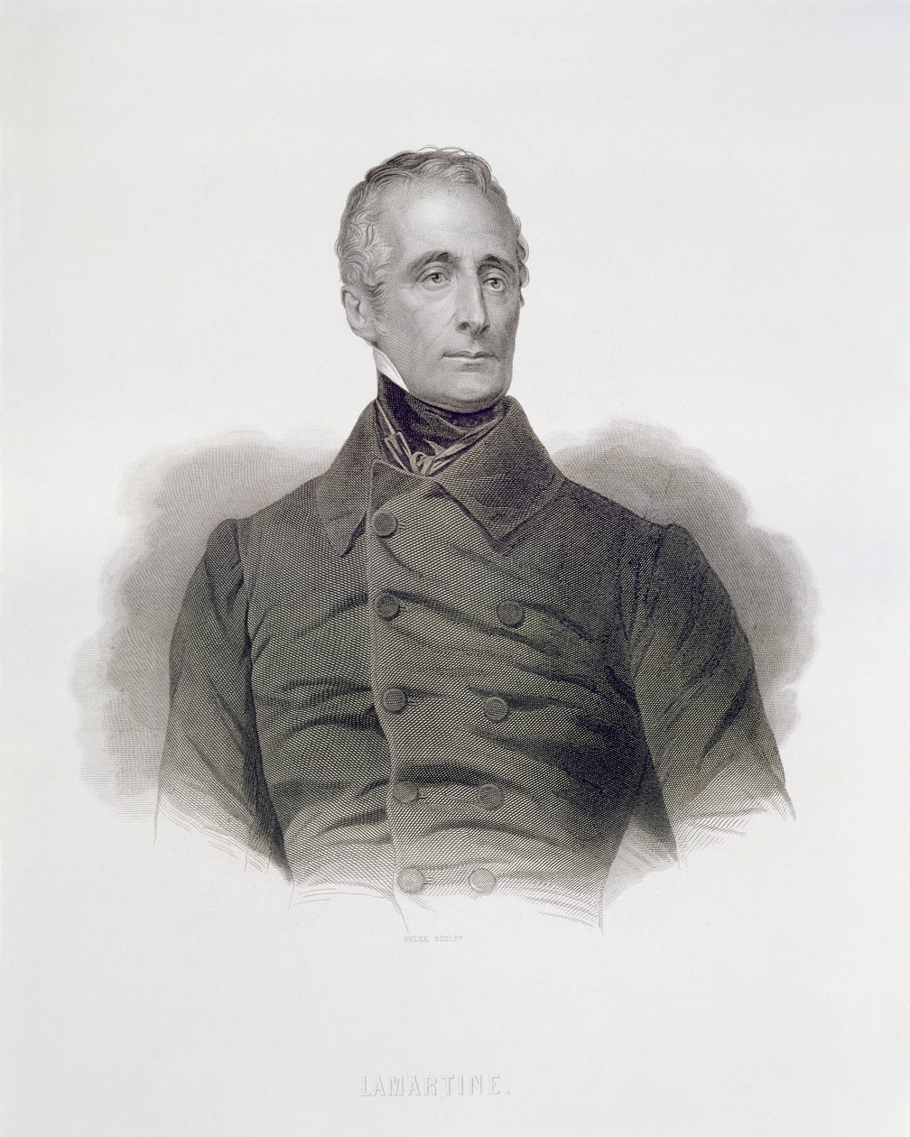 Alphonse de Lamartine, grabado por Pierre Pelee de French School