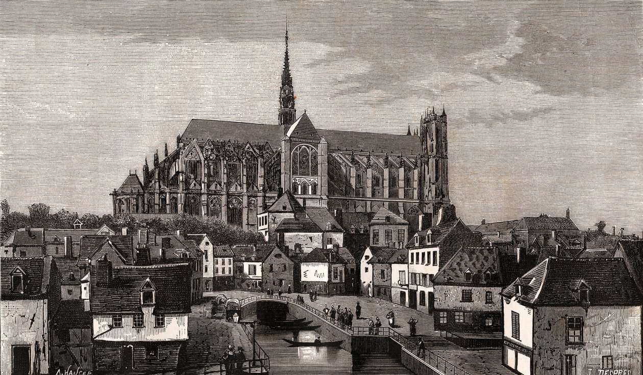 Amiens - Nord-Pas-de-Calais-Picardie - grabado en “La France illustrée: géographie, histoire, administración statistique” por V.A. Malt-Brown. 1884 de French School