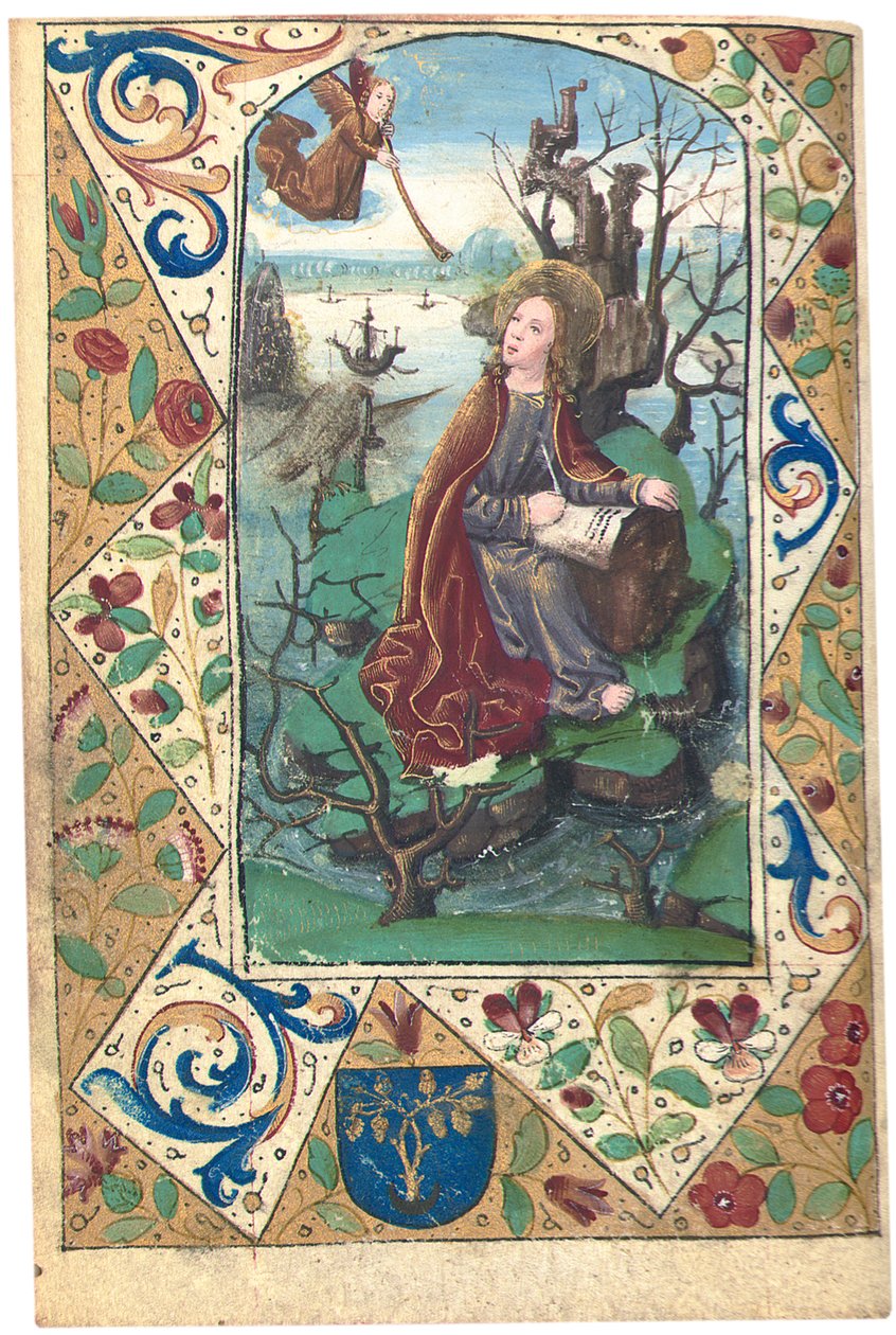 Un ángel apareciendo a María Magdalena en el desierto, ilustración del Libro de Horas, Uso de Roma de French School