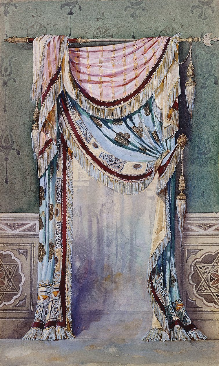 Interior con diseño de cortina, c.1880 de French School