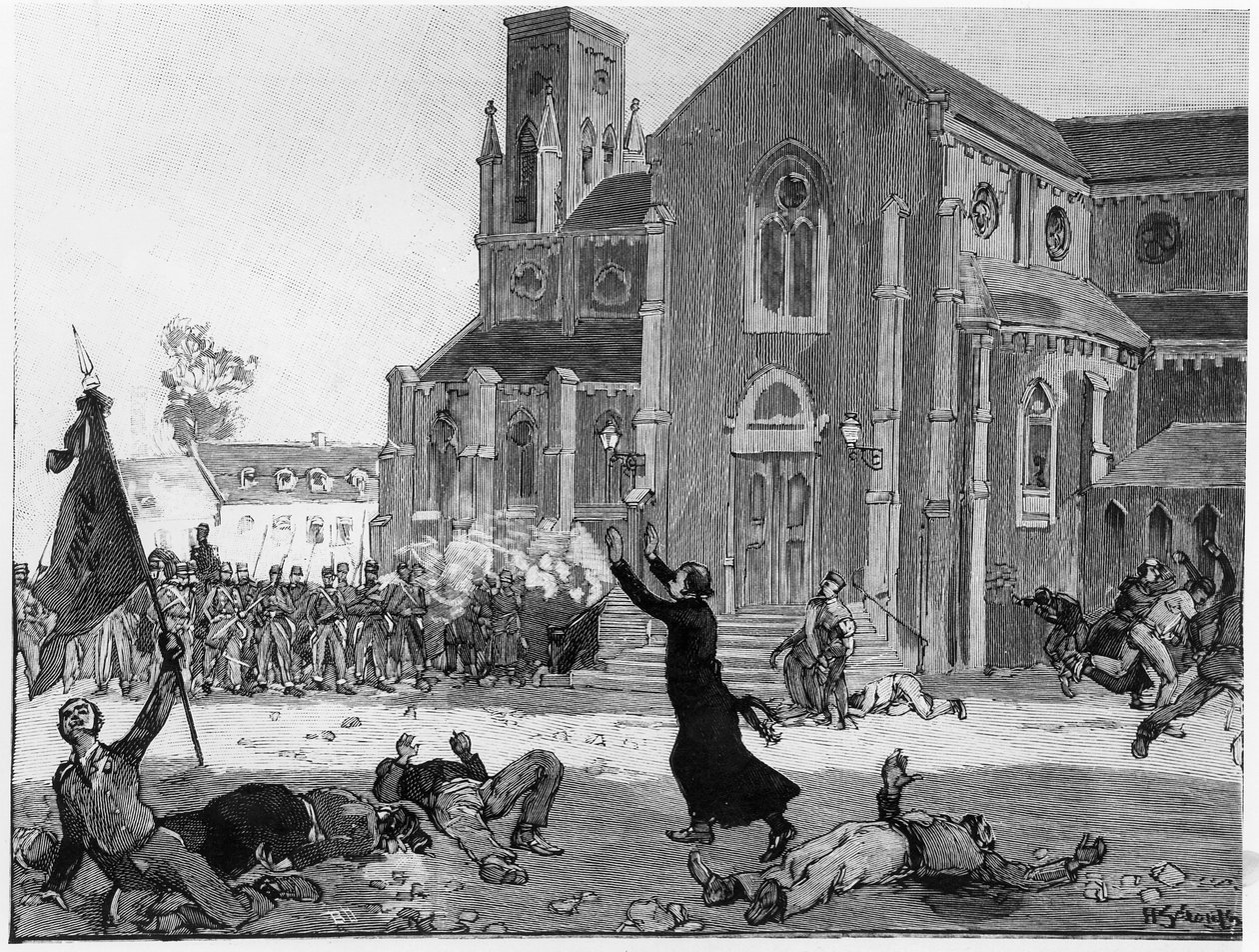 Un levantamiento en la plaza del ayuntamiento de Fourmies, ilustración de Le Monde Illustré, 9 de mayo de 1891 de French School