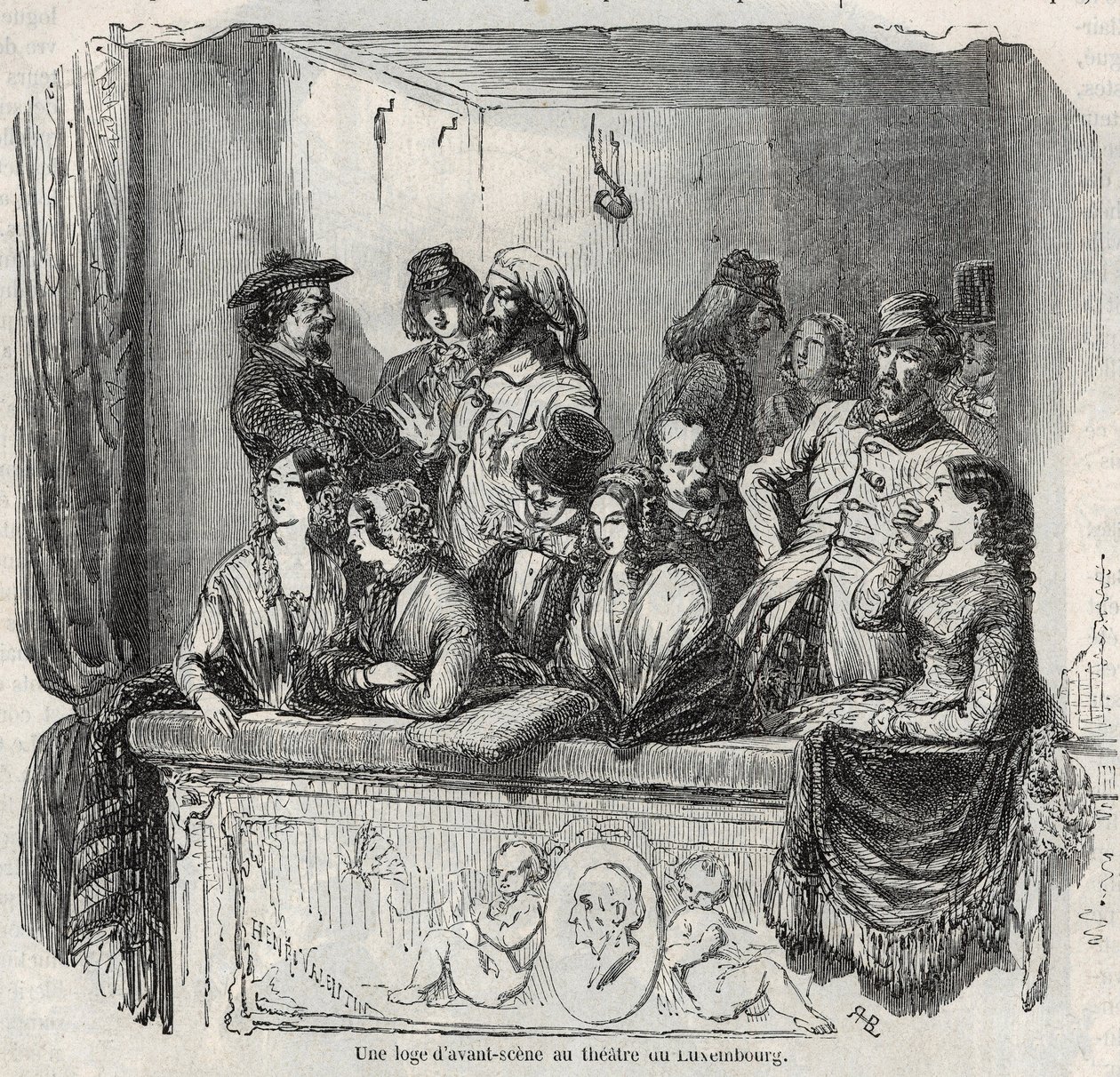 Un palco de avant-scène en el teatro de Luxemburgo en París en el siglo XIX - Grabado en “Tableau-de-Paris” por Edmond Texier 1852 de French School