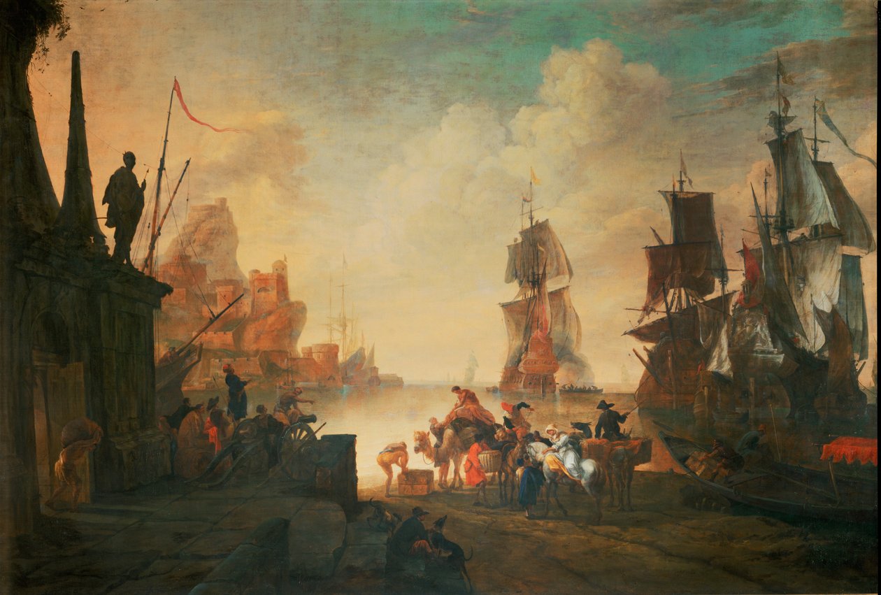 Un puerto oriental ... (óleo sobre lienzo) de French School