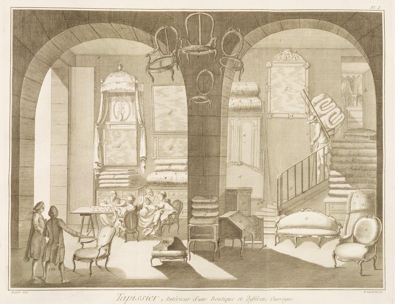 Tienda de un tapicero, de la Encyclopedie des Sciences et Metiers de Denis Diderot (1713-84) publicada c.1770 de French School