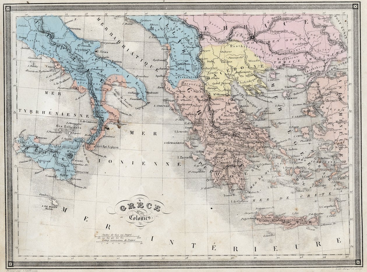 Grecia antigua y sus colonias - Lámina de “Atlas Universal de Geografía Antigua y Moderna para Escuelas Residenciales” por Vuillemin - ca. 1845 de French School