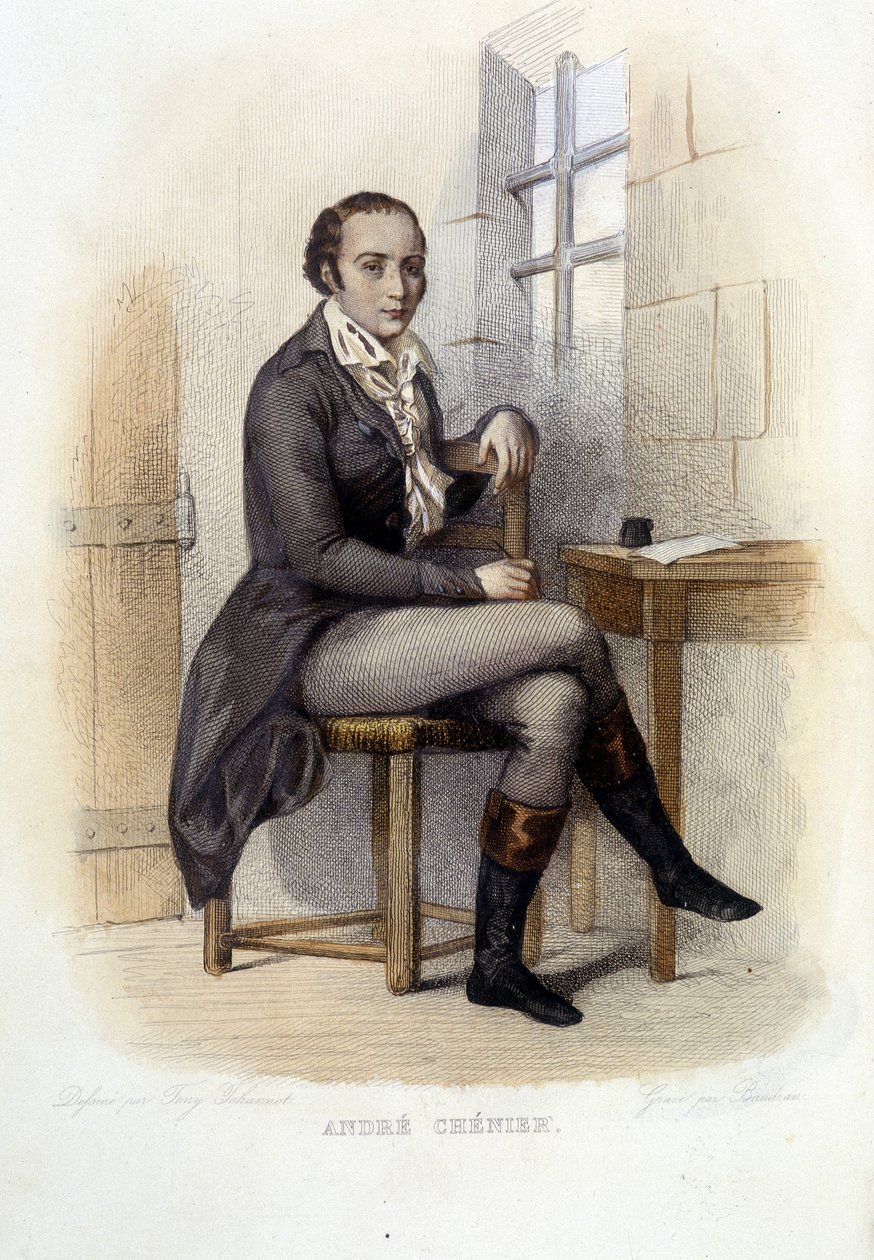 André Chénier (1762-1794), poeta francés, en la Conciergerie en "Le Plutarque français", Ed. Mennechet de French School