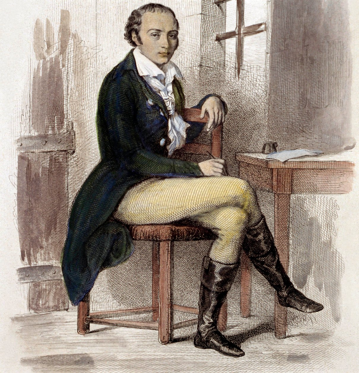 André Chenier (grabado en color) de French School
