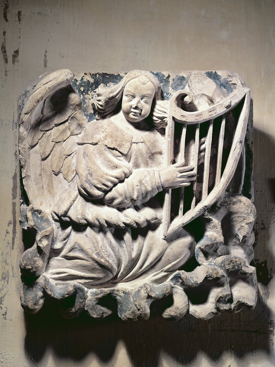 Ángel músico tocando el arpa (bajorrelieve) de French School