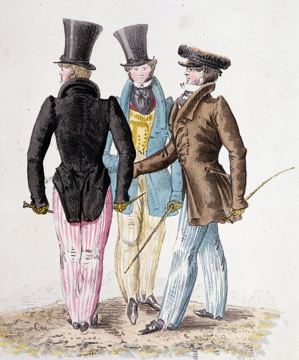 Anglómanos, hombres en traje - litografía de French School