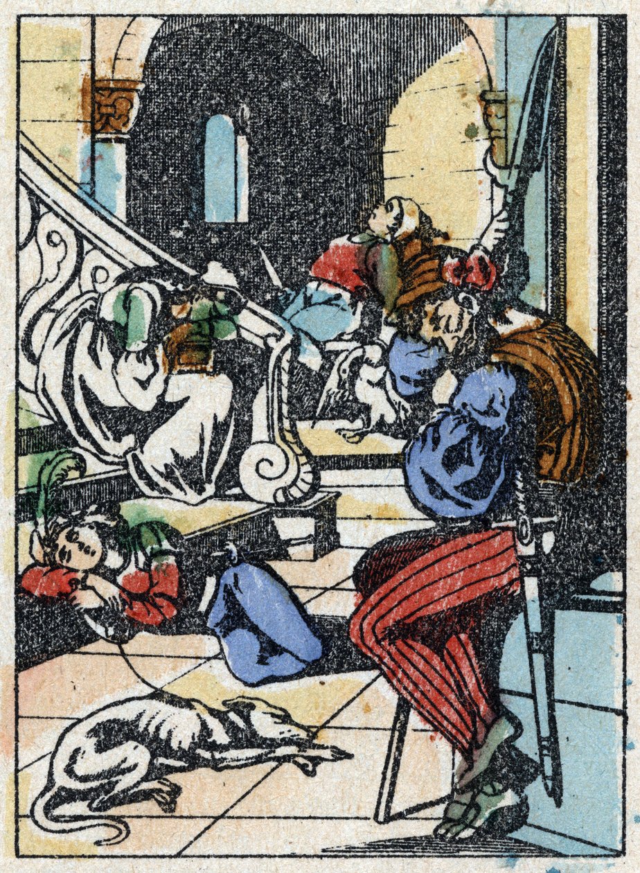 Ilustración anónima para "La bella durmiente", cuento de Charles Perrault. Grabado en madera de Imaging Pellerin - Epinal, finales del siglo XIX de French School