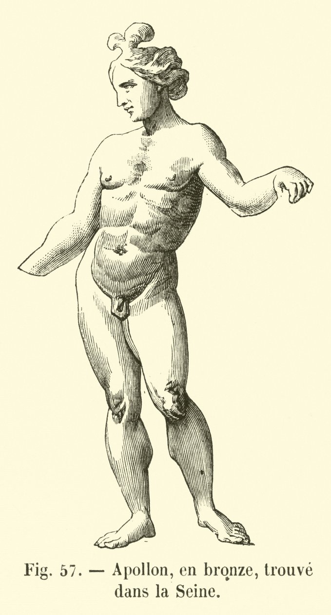 Apolo, en bronce, encontrado en el Sena (grabado) de French School