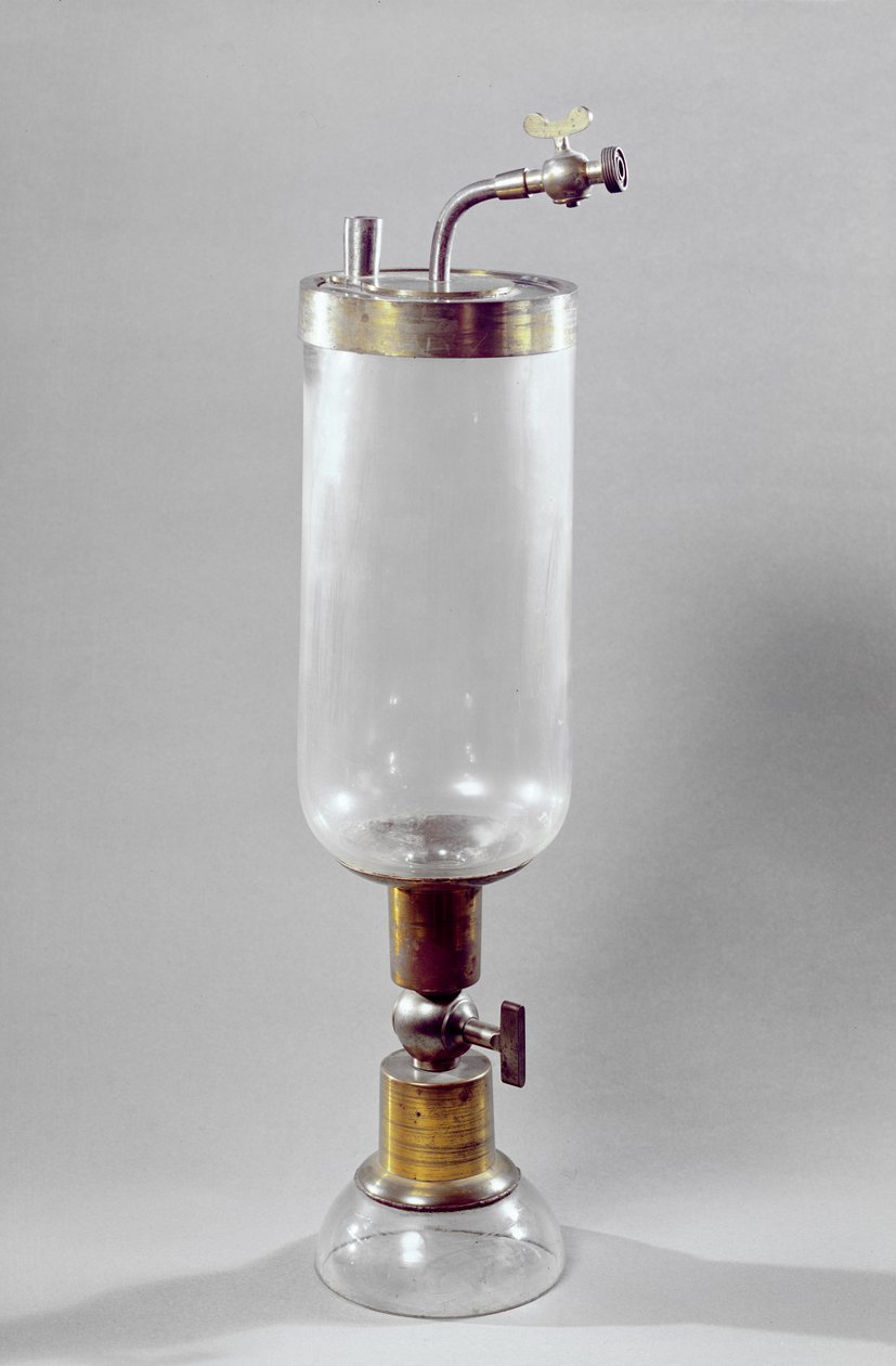 Aparato para estudiar gas, diseñado por Antoine Laurent de Lavoisier (1743-94) (metal y vidrio) de French School