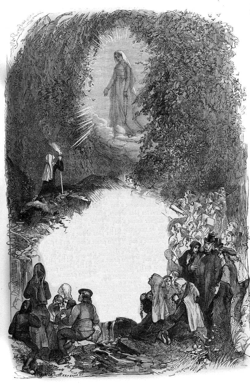 Aparición de la Virgen María a Bernadette Soubirous (1844-1879) en la cueva de Lourdes, Altos Pirineos (65) de French School