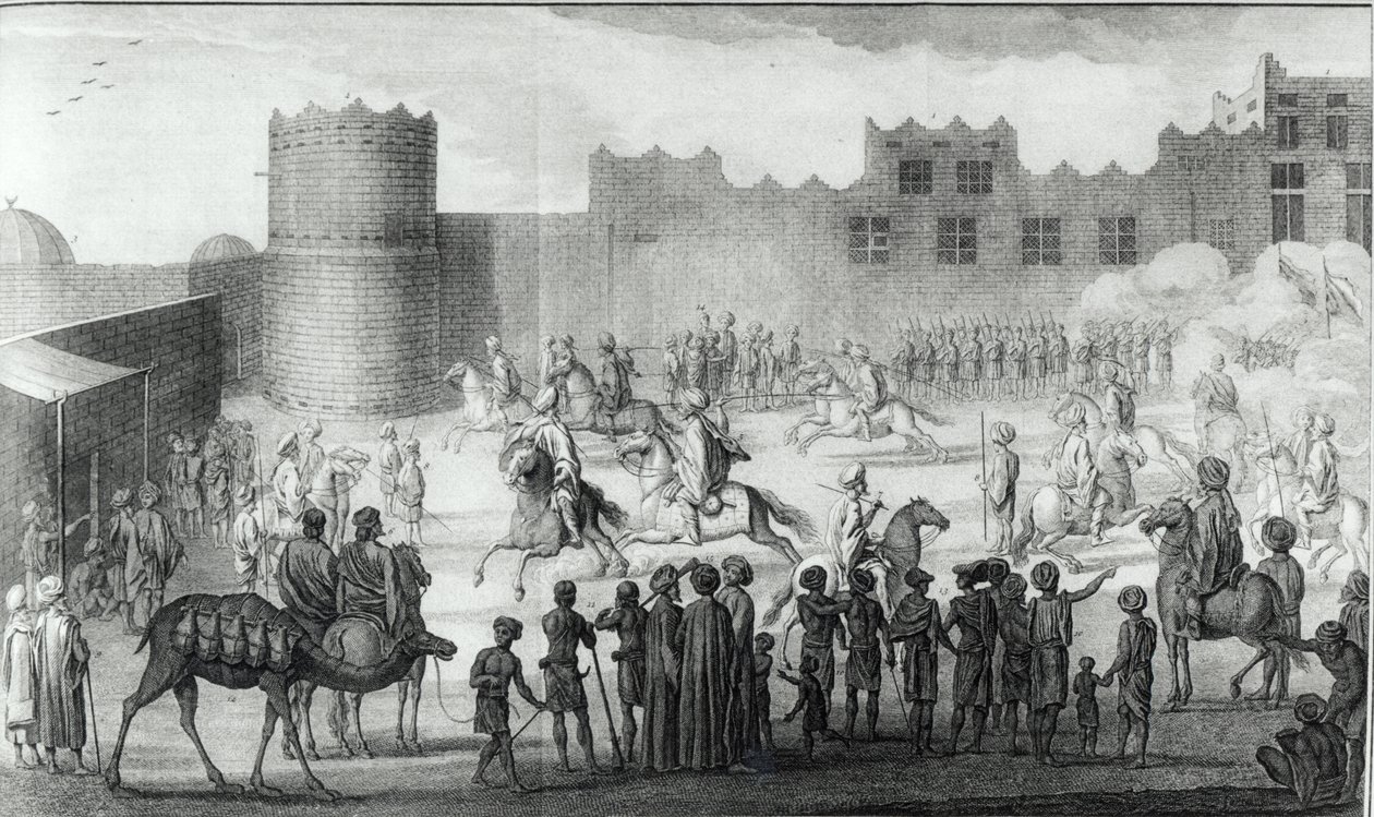 Luchadores Árabes Ejercitándose en Yemen, de la Descripción de Arabia hecha sobre observaciones propias y avisos recogidos en los mismos lugares por Carsten Niebuhr, publicado en 1774 de French School