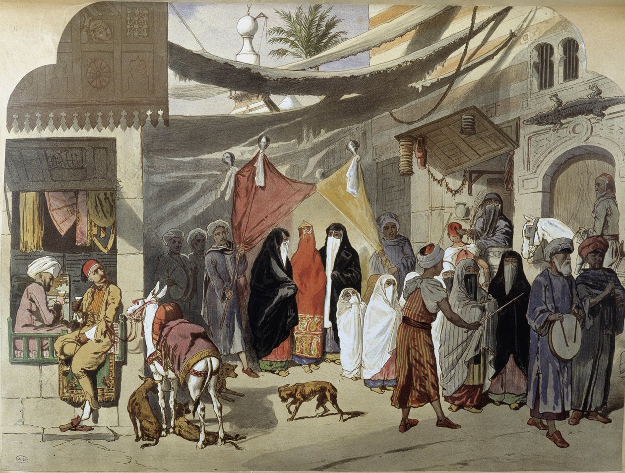 Matrimonio árabe en El Cairo - en "Egipto Moderno", por Henri de Amount, v.1870 de French School