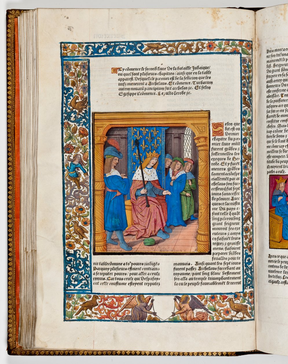 Arquelao en el trono después de la muerte de su padre Herodes el Grande, 4 a.C. (impresión coloreada a mano) de French School