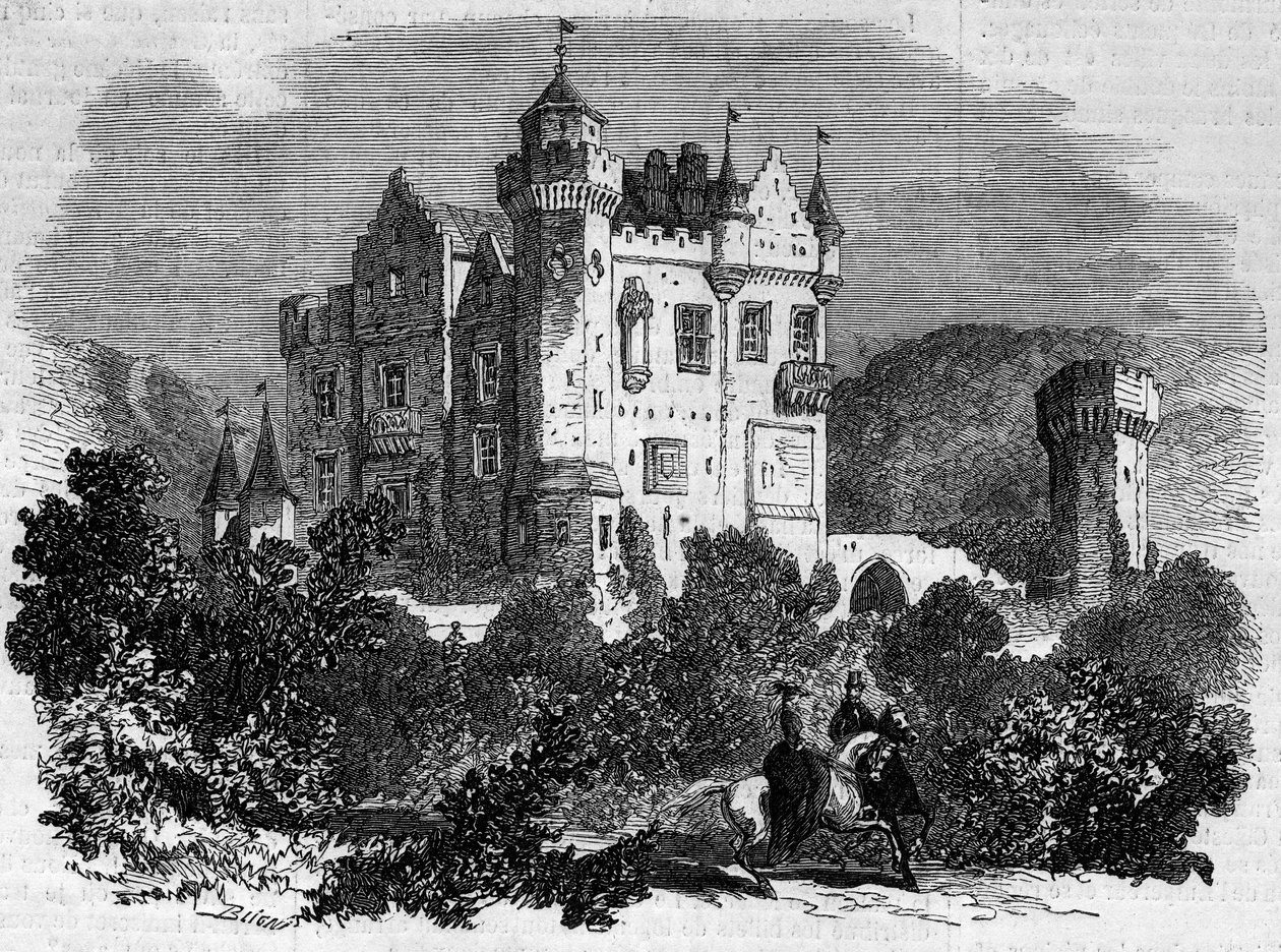 Arquitectura: vista exterior del Castillo de Abbotsford (1824), donde vivió el escritor Walter Scott. Escocia de French School