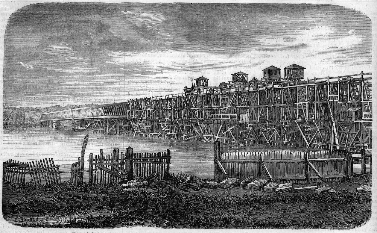 Arquitectura: vista de las obras del Puente Metálico de Burdeos, Gironda (33) de French School