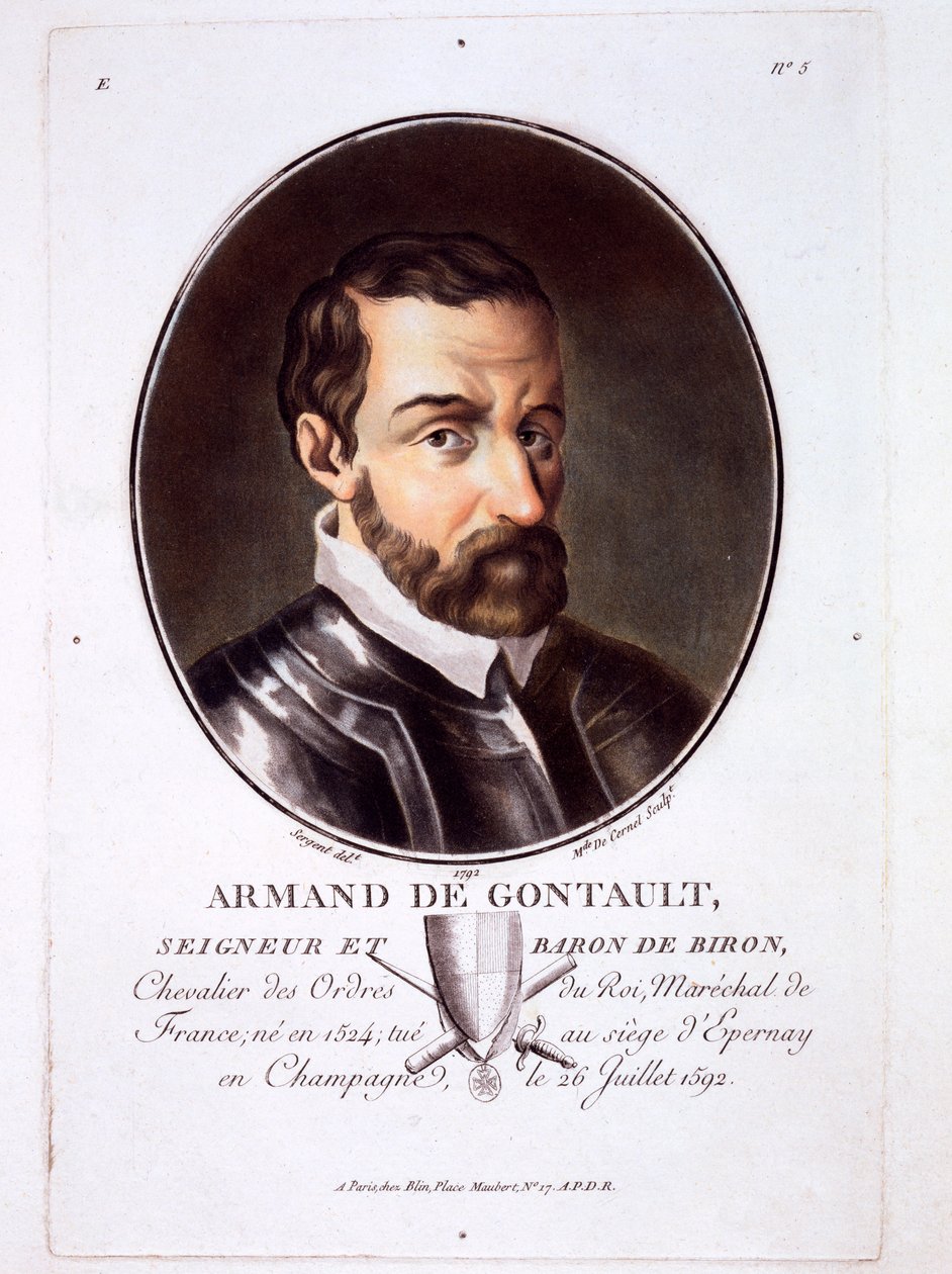 Armand de Gontaut, de Retratos de grandes hombres, mujeres ilustres y sujetos memorables de Francia, publicado en 1787-92 de French School