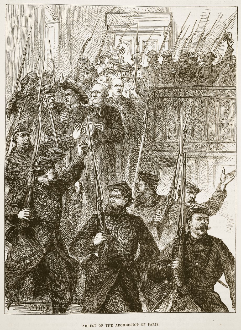 Arresto del Arzobispo de París, marzo de 1871, ilustración de la Historia de la Guerra entre Francia y Alemania de Cassell, 1870-1871 de French School