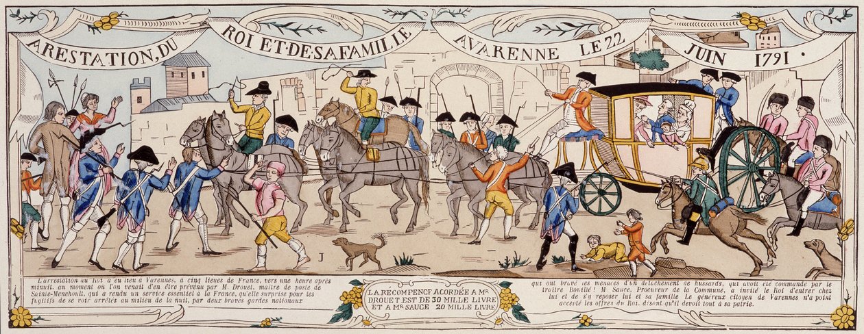 Detención del rey y su familia en Varennes el 22 de junio de 1791 de French School