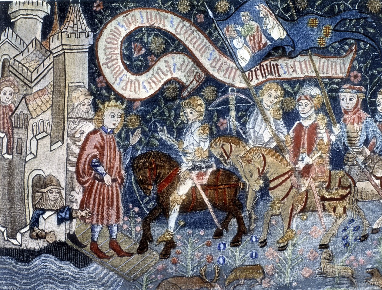 Llegada de Juana de Arco al Castillo de Chinon el 6 de marzo de 1428. Tapiz del siglo XV. Museo de Juana de Arco, Orleans. de French School