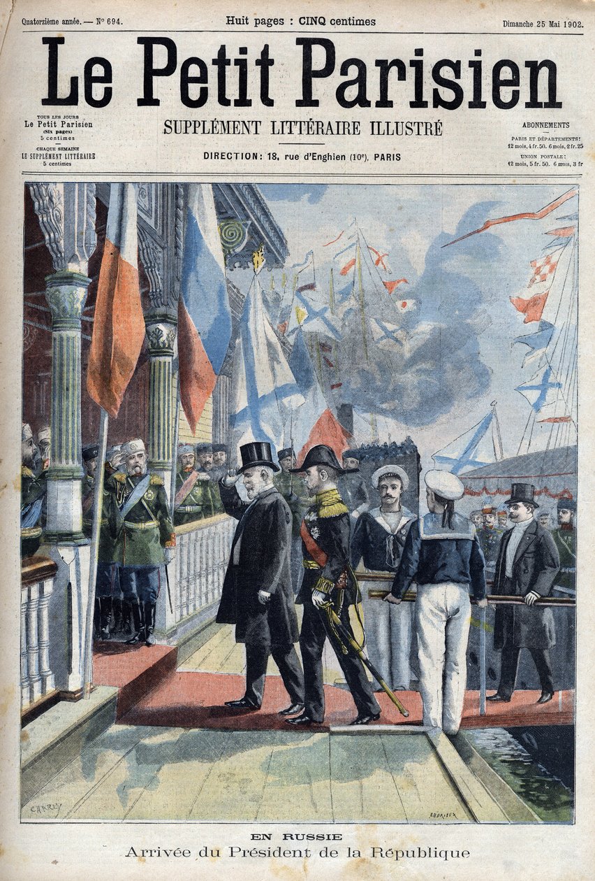 Llegada del Presidente de la República Francesa Émile Loubet (1838-1929) a Rusia, en "Le Petit Parisien" de French School