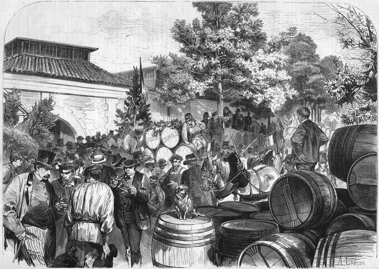 Llegada al almacén de Bercy de los primeros barriles de vino dulce. París de French School