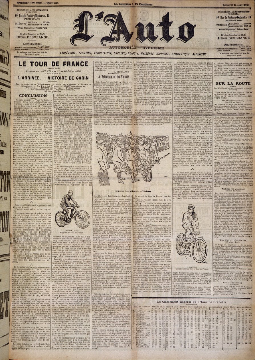 Artículo sobre la llegada de la primera ronda de Francia - en “L