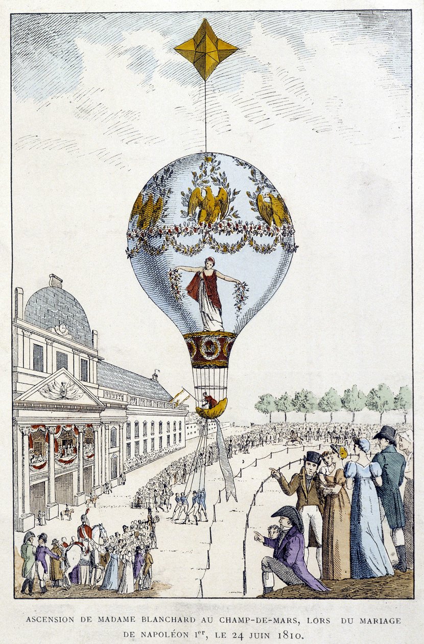 Ascensión de Madame de Blanchard en Champs-de-Mars, en la boda de Napoleón I, 24 de junio de French School