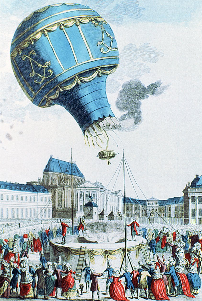 Ascenso del globo aerostático de los hermanos Montgolfier ante la