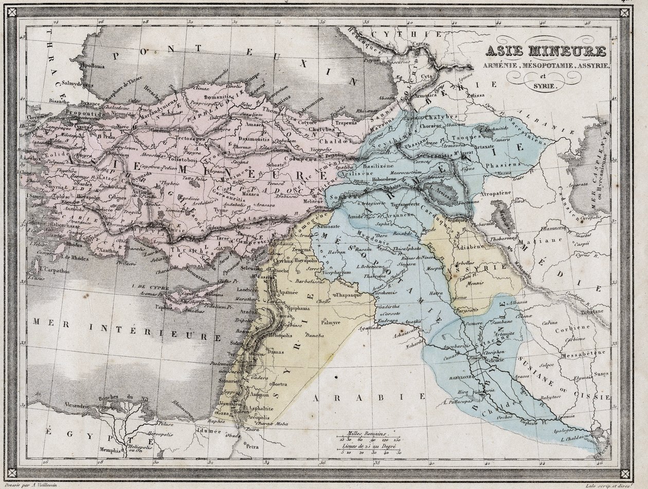 Asia Menor, Armenia, Mesopotamia, Asiria y Siria en la Antigüedad - Lámina extraída del “Atlas Universal de Geografía Antigua y Moderna para el Uso de Escuelas Residenciales” por Vuillemin - ca. 1845 de French School