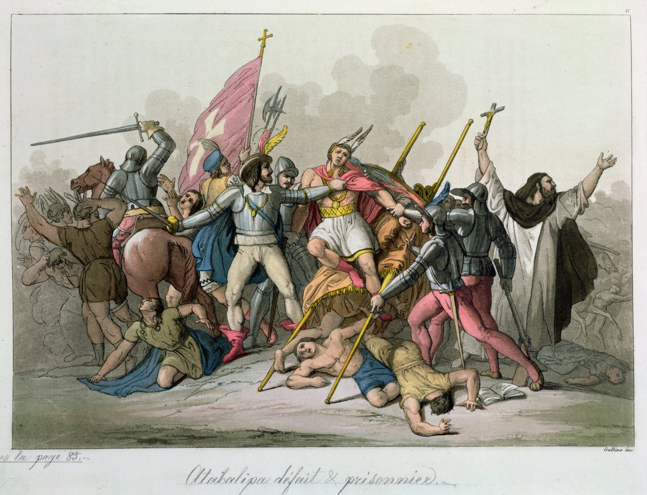 Atahualpa (c.1502-33) derrotado y capturado por las tropas de Francisco Pizarro (c.1478-1541) 1820 de French School