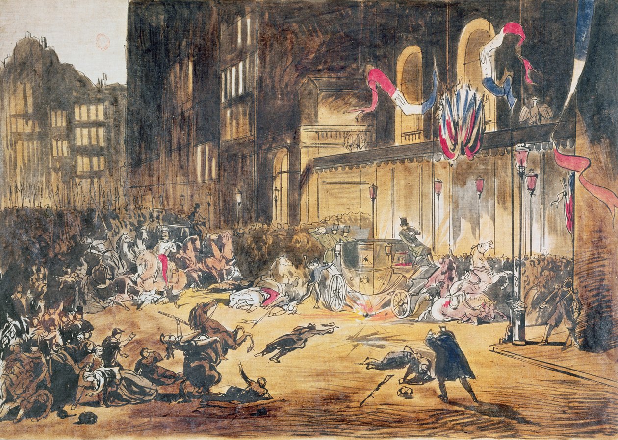 Intento de asesinato de Napoleón III y su esposa Eugenia por Felice Orsini y tres cómplices el 4 de enero de 1858 en París de French School