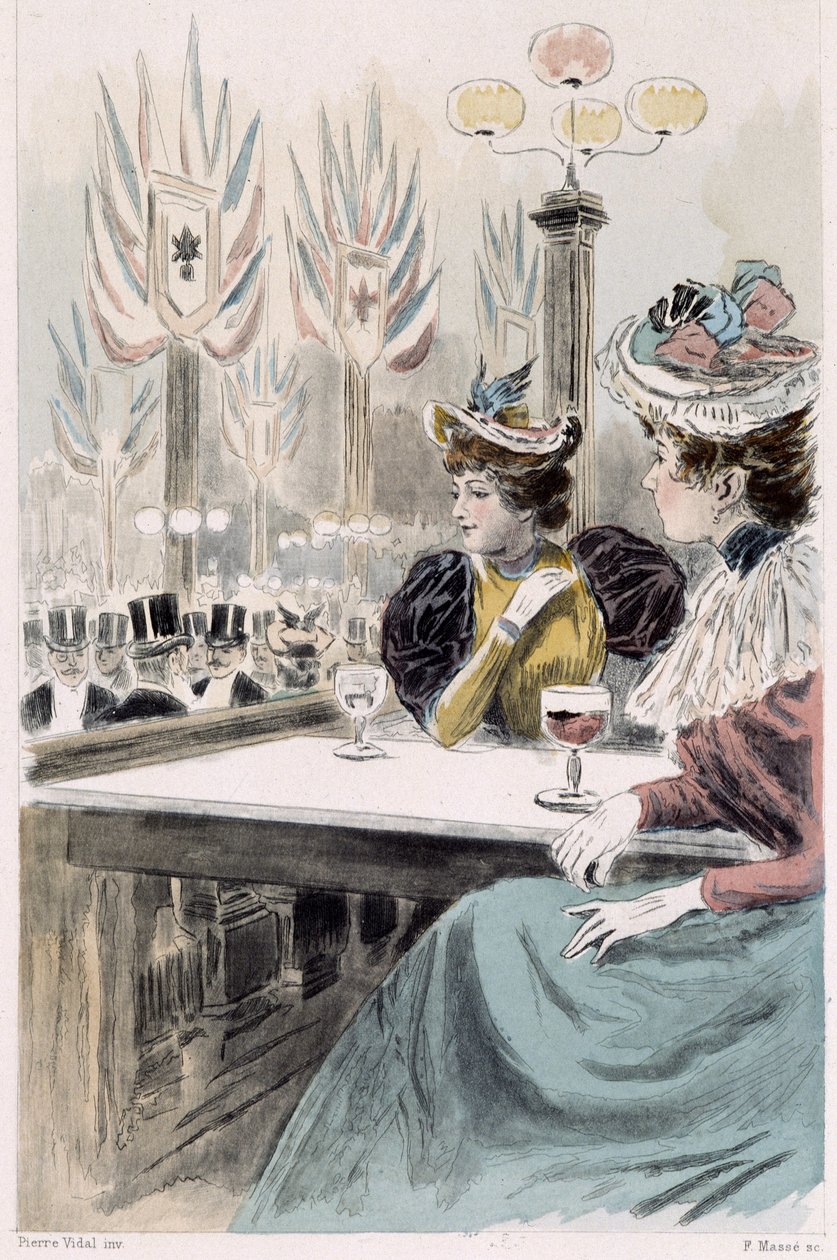 Au Moulin Rouge: mujeres sentadas frente a una copa - en "Nos contemporains" de Octave Uzanne de French School