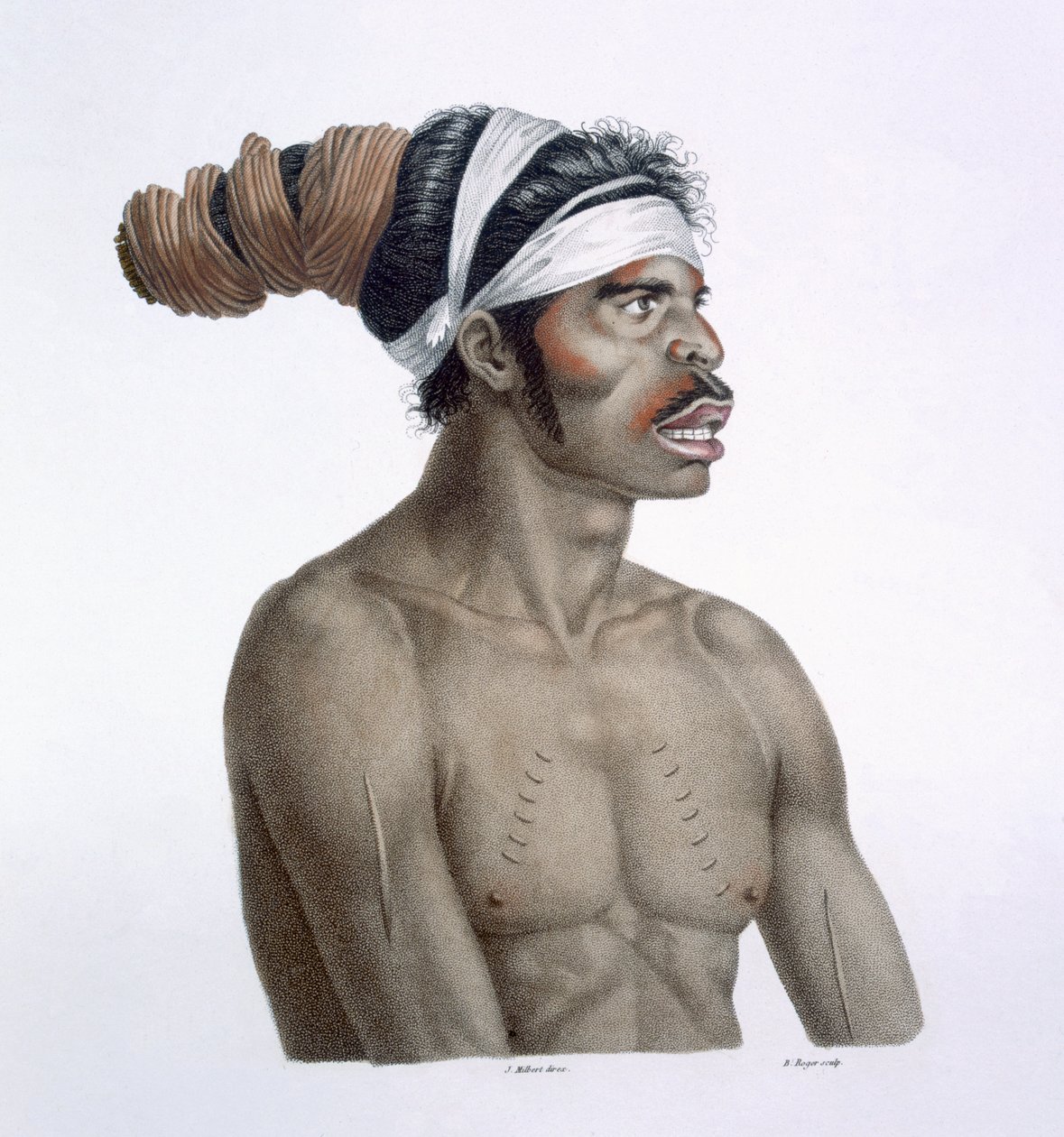 Aborigen australiano, un hombre llamado Cour-rou-bari-gal, de Nueva Holanda, 1812 de French School