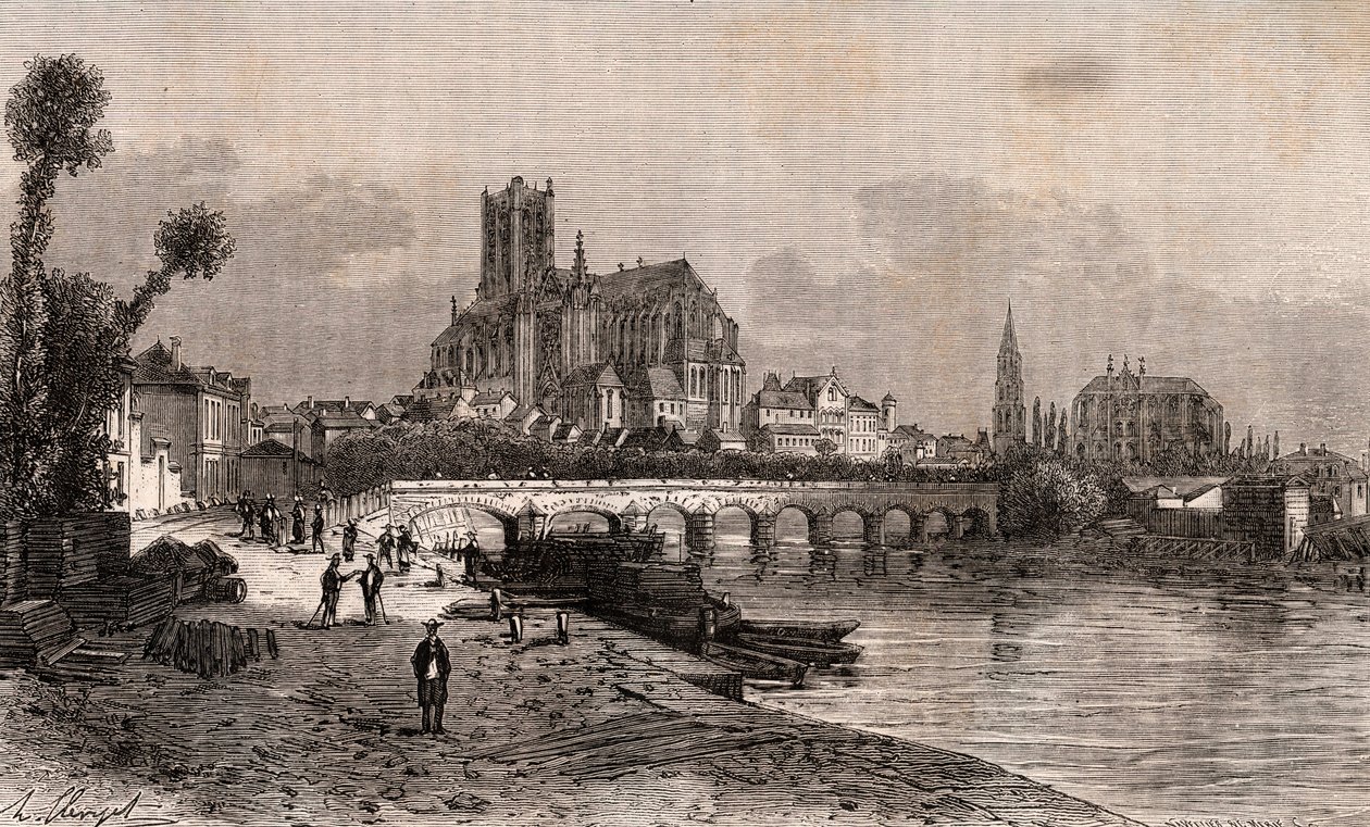Auxerre - Borgoña-Franco Condado - grabado en “La France illustree: geographie, histoire, administration statistique” por V.A. Malt-Brown. 1884 de French School