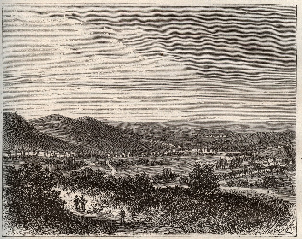 Ay y la montaña de Reims - departamento del Marne - grabado en “La France illustrée: géographie, histoire, administración statistique” por V.A. Malt-Brown. 1884 de French School