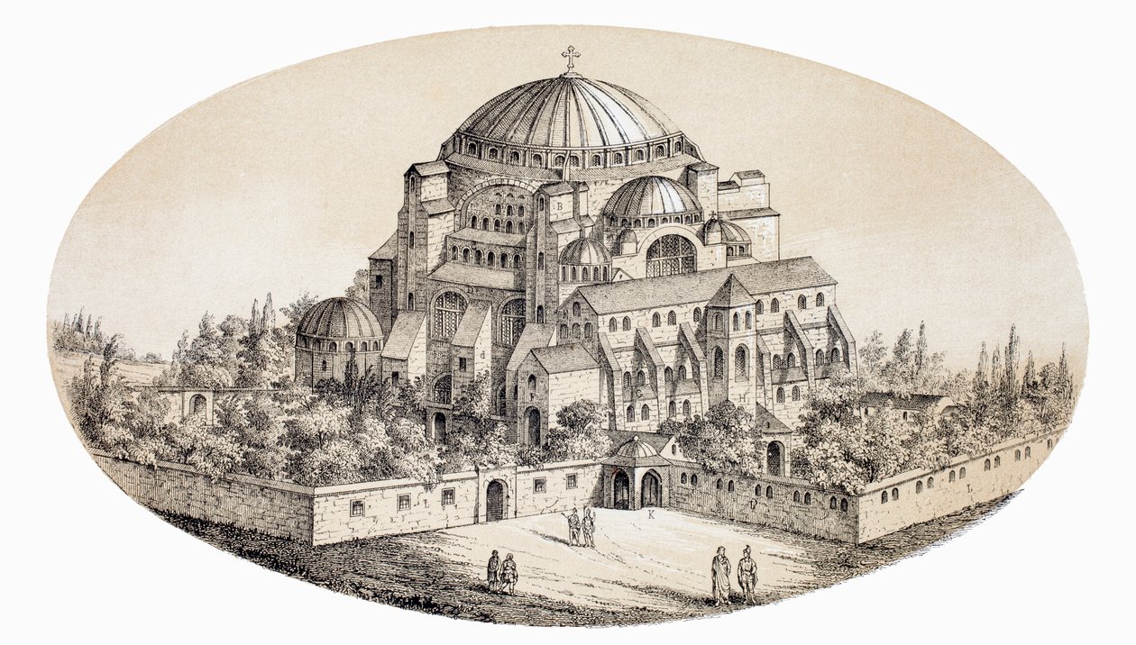 Aya Sofya Camii o Basílica de Santa Sofía, Estambul, Turquía, según una ilustración de mediados del siglo XIX, de L