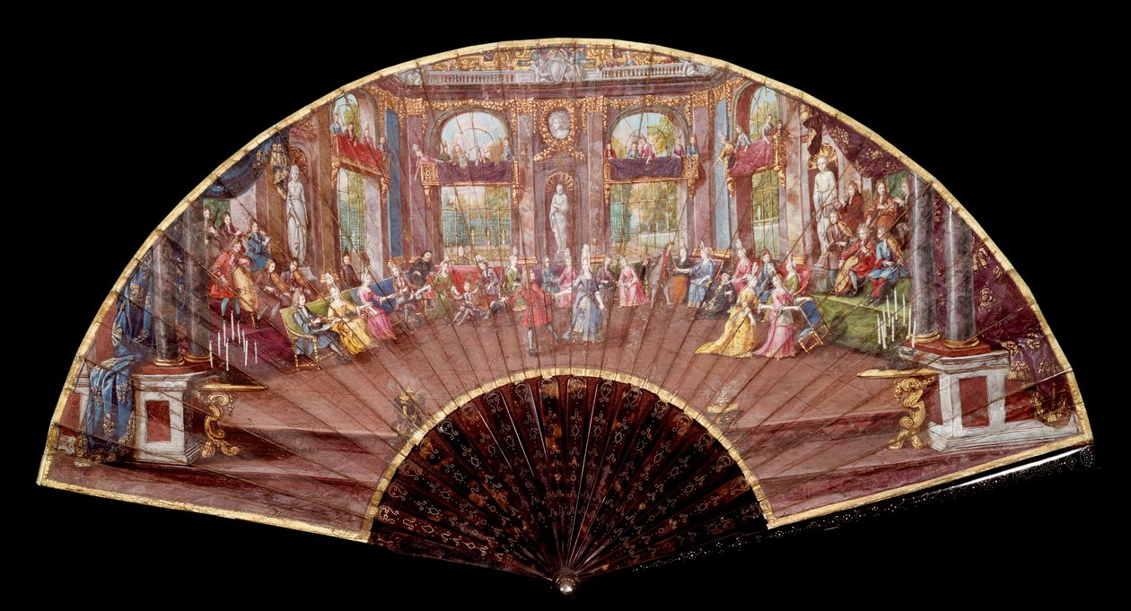 Escena de baile en la corte de Luis XIV (1638-1715) Abanico del siglo XVIII París, Artes decorativas de French School