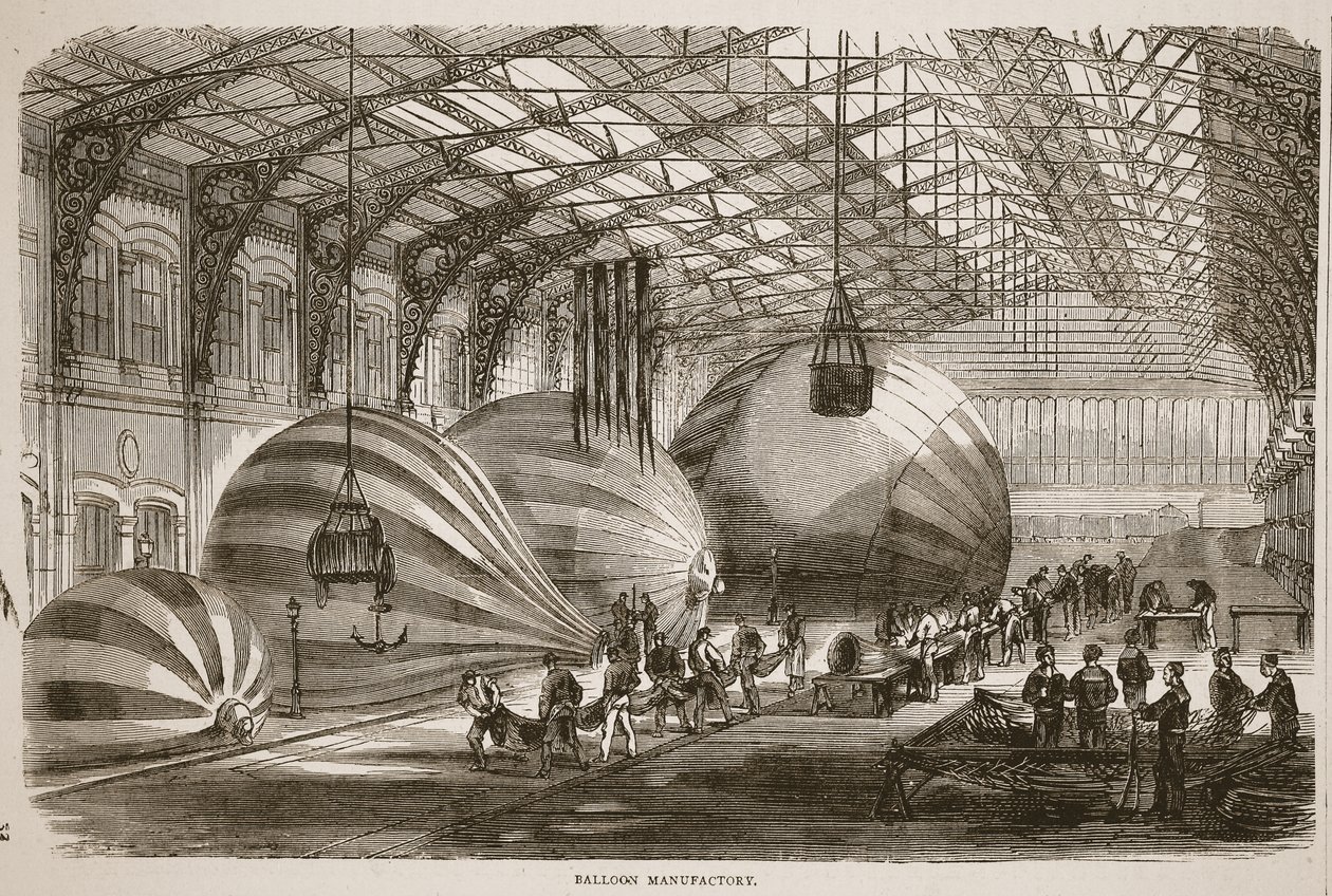 Fábrica de globos, ilustración de la Historia de la Guerra entre Francia y Alemania, 1870-1871 de French School