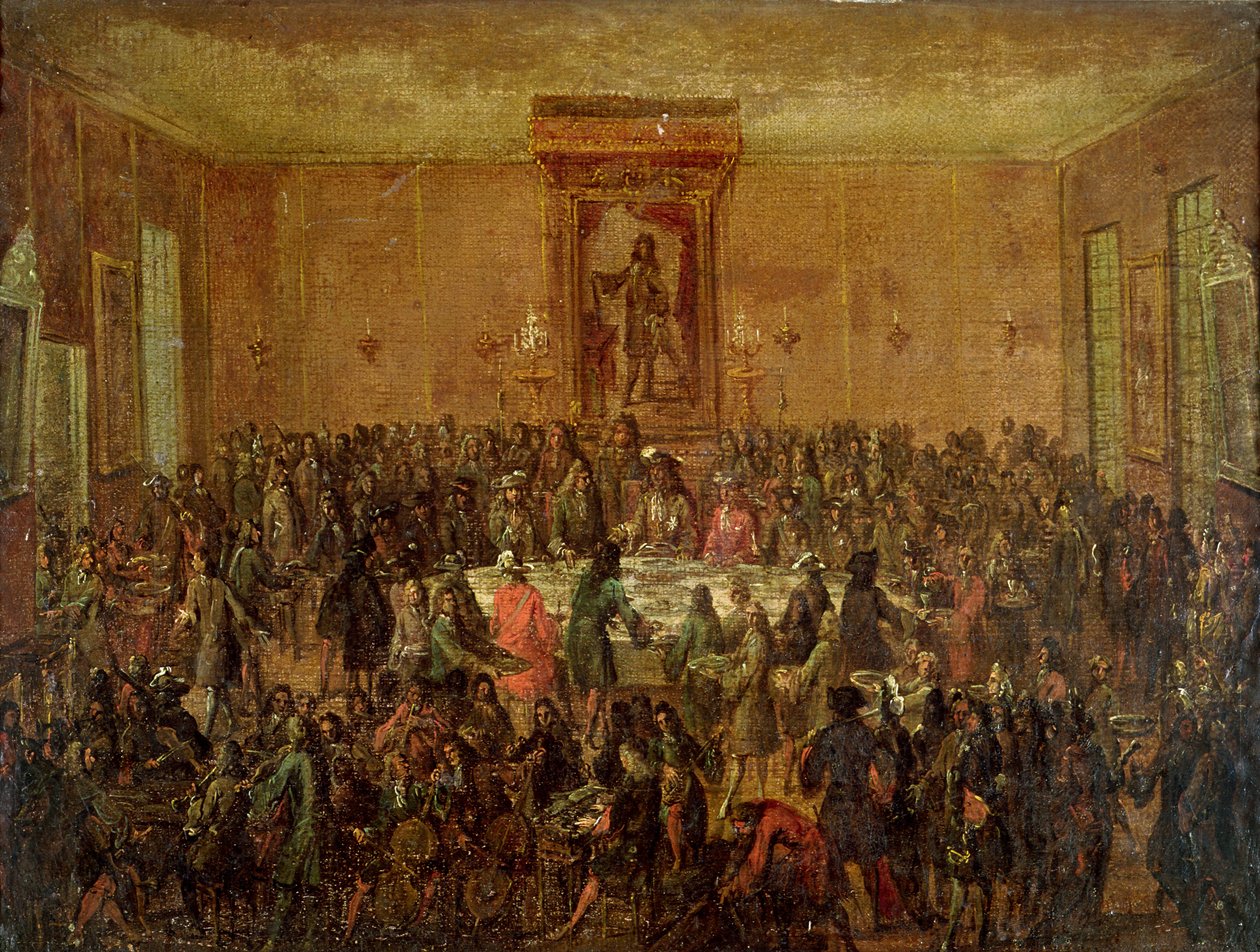 Banquete en Honor de Luis XIV (1638-1715) por el Cuerpo Municipal en el Hotel-de-Ville, c.1680 de French School